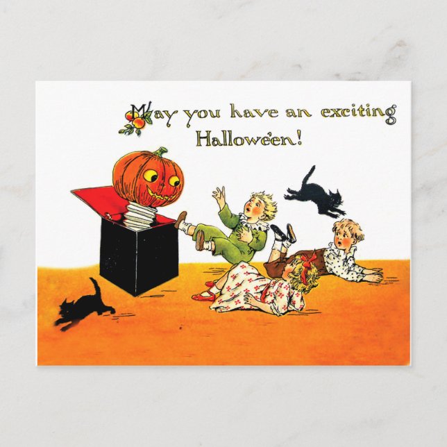 Cartão Postal Abóbora de Halloween está saltando para fora da ca (Frente)