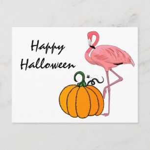 Cartão Postal Abóbora de Halloween Flamingo