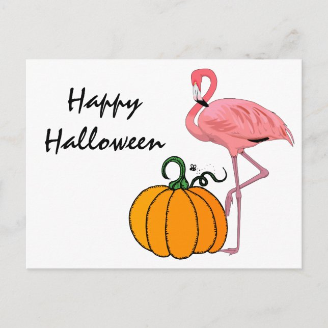 Cartão Postal Abóbora de Halloween Flamingo (Frente)