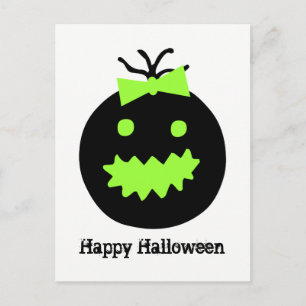 Cartão Postal Abóbora de Halloween fofa com arco