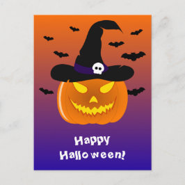 Cartão Postal Abóbora de Halloween Jack o' Lantern Chapéu de Bru