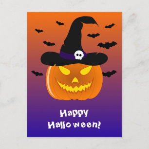 Cartão Postal Abóbora de Halloween Jack o' Lanterna Chapéu de Br