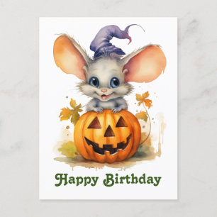 Cartão Postal abóbora de Halloween rato de aniversário