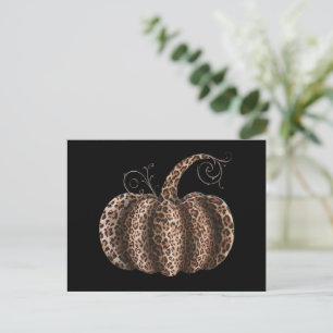 Cartão Postal Abóbora de Halloween Xadrez Leopardo Outono Dia de