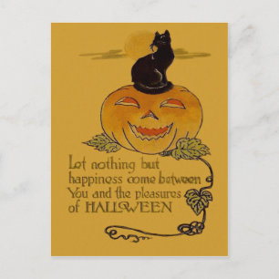 Cartão Postal Abóbora de Jack O Lantern Sorridente Gato Preto Vi