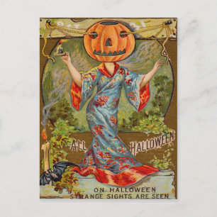 Cartão Postal Abóbora de Jack O' Lantern Sorridente Morcego