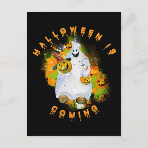Cartão Postal Abóbora Fantasma Bonito Halloween Está Chegando