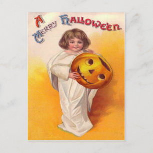 Cartão Postal Abóbora Fantasma Criança Jack O Lantern
