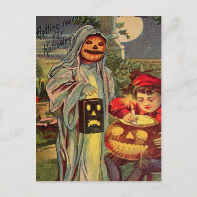 Cartão Postal Abóbora Fantasma Jack O Lantern Trick R' Treat (Frente)