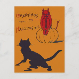 Cartão Postal Abobora Gato Preto Diabo Demônio Forcado