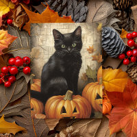Abóbora Gato Preto Vintage Decoupage