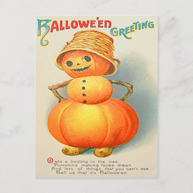 Cartão Postal Abóbora Jack O' Lantern Boneco de Neve (Frente)
