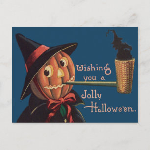 Cartão Postal Abóbora Jack O' Lantern Cachimbo de Bruxa