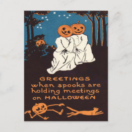 Cartão Postal Abóbora Jack O' Lantern Fantasma Gato Preto Árvore