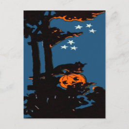 Cartão Postal Abóbora Jack O' Lantern Gato Laranja Preto