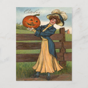 Cartão Postal Abóbora Jack O' Lantern Sorrindo Fazenda