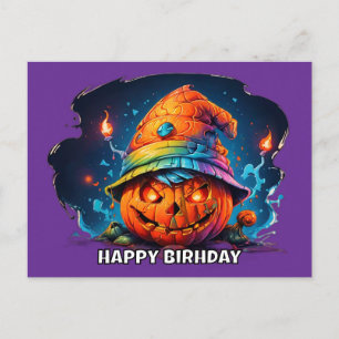 Cartão Postal abóbora jackolantern com chapéu de aniversário psi