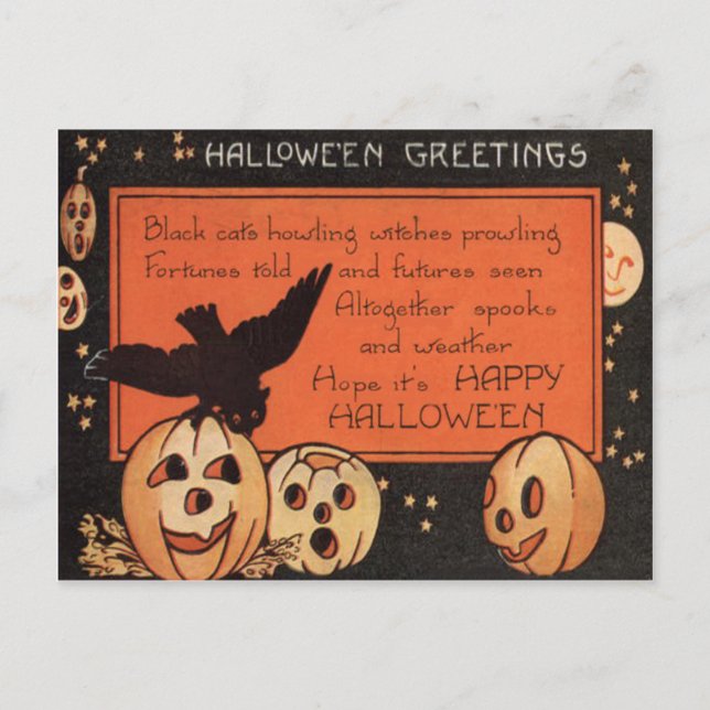 Cartão Postal Abóbora Lanterna do Jack Coruja Estrelas (Frente)