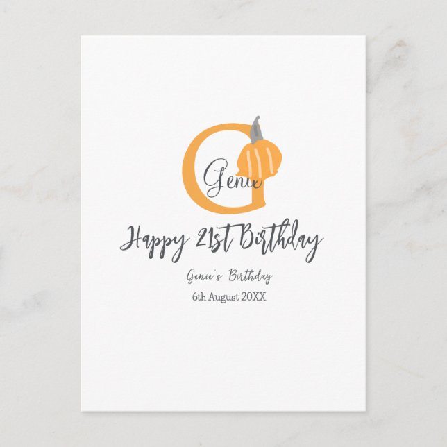 Cartão Postal Abóbora laranja aniversário outono 21º cinza paste (Frente)
