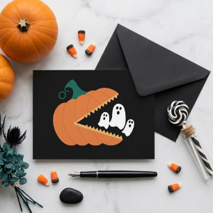 Cartão Postal Abóbora Laranja Engraçada Fantasmas Fofos Hallowee