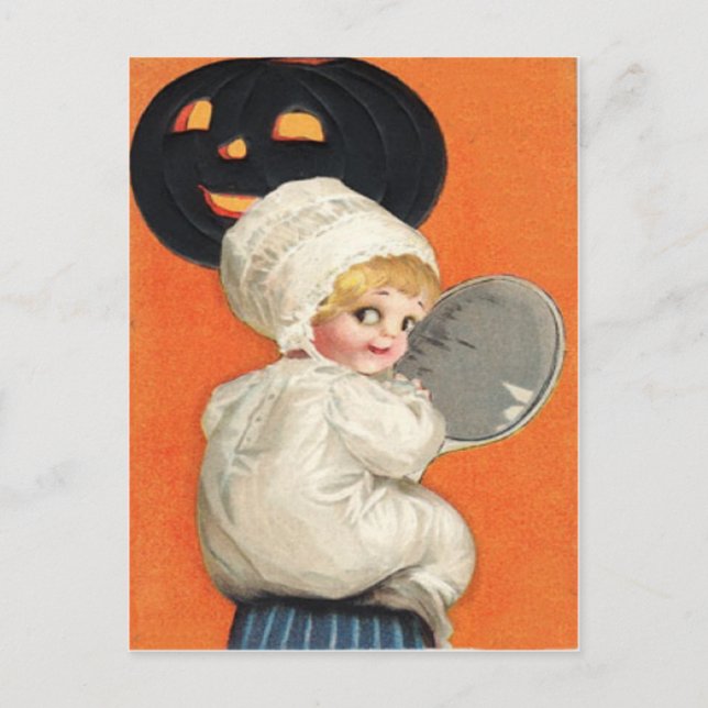 Cartão Postal Abóbora Menina Lanterna de Jack (Frente)
