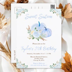 Cartão Postal Abóboras Azuis Floral Sweet Sixteen