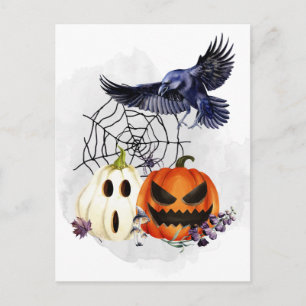Cartão Postal Abóboras Corvo Coruja do Halloween Gótico