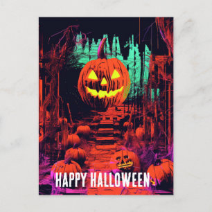 Cartão Postal Abóboras de Halloween Assombradas Retro