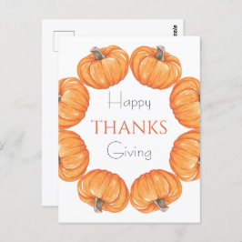 Cartão Postal Abóboras de laranja aquarela Obrigados felizes