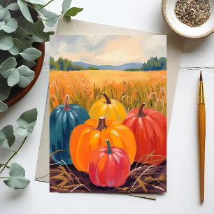 Cartão Postal Abóboras de Outono   Arte em Aquarela de Paisagem 