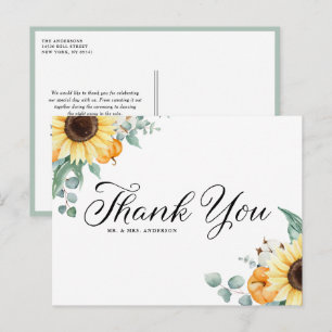 Cartão Postal Abóboras e flores girassinas Verde Outono Obrigad