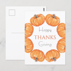 Cartão Postal Abóboras laranja aquarela Feliz Dia de Ação de Gra