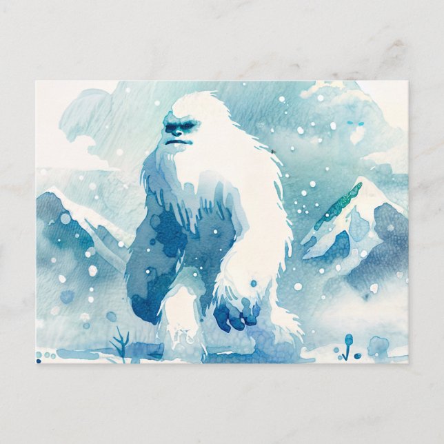 Cartão Postal Abominável Snowman Winter Watercolor (Frente)