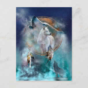 Cartão Postal Aborígine indiano e cabeça tribal étnica lobo