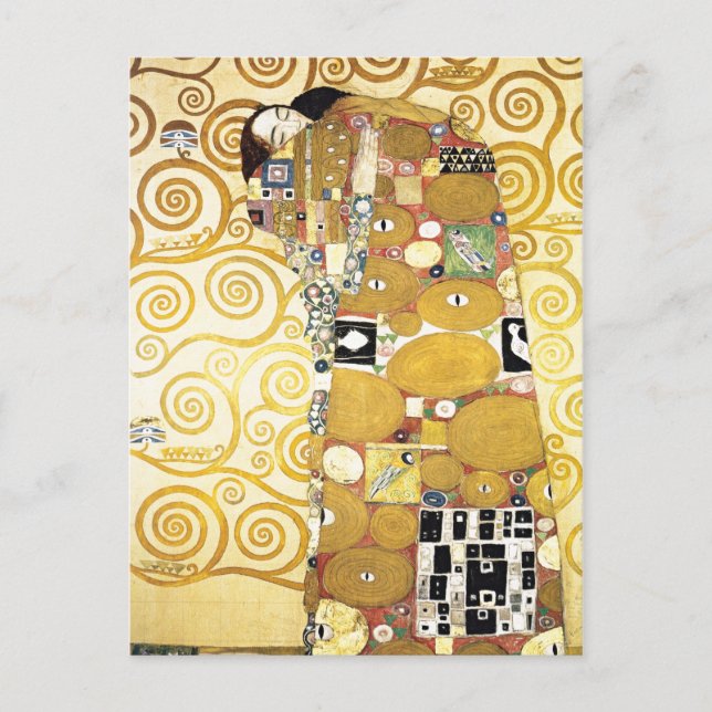 Cartão Postal Abraço por Gustav Klimt Padrão de Arte Pintura (Frente)