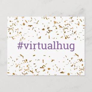 Cartão Postal Abraço Virtual Roxo Hashtag Confete Falso Dourado