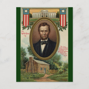 Cartão Postal Abraham Lincoln & Cabana de Madeira no Kentucky
