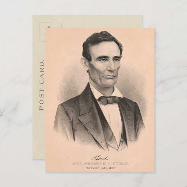 Cartão Postal Abraham Lincoln Eleito Presidente 1860 Litografia (Frente/Verso)