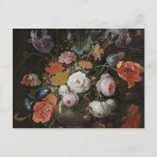 Cartão Postal Abraham Mignon - Vida Estática Com Flores E Um Wo