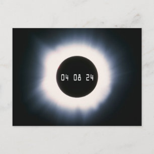 Cartão Postal Abril de 2024 Eclipse Solar Total a Preto e Branco