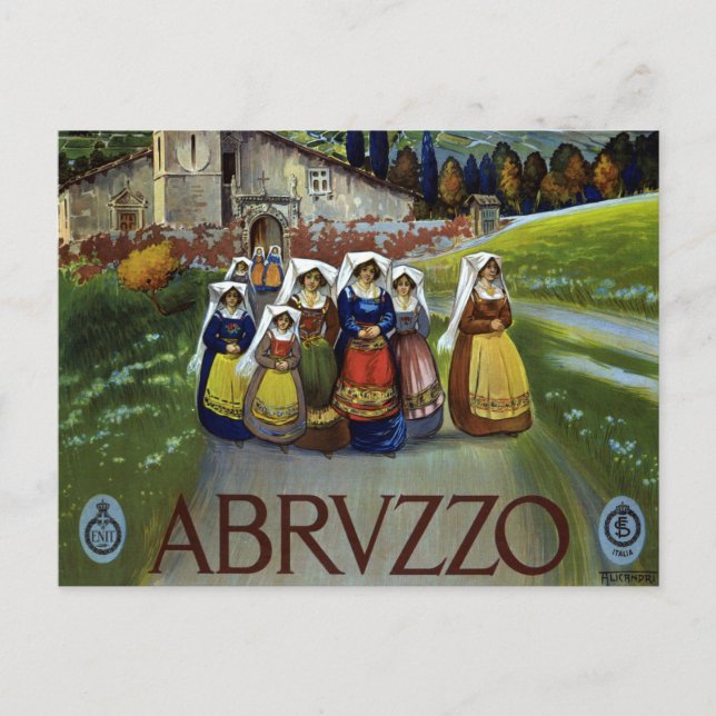 Cartão Postal Abruzzo Itália Viagens vintage de Poster Arte com  (Frente)