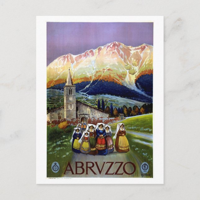 Cartão Postal Abruzzo restaurou o poster de viagens italiano vin (Frente)