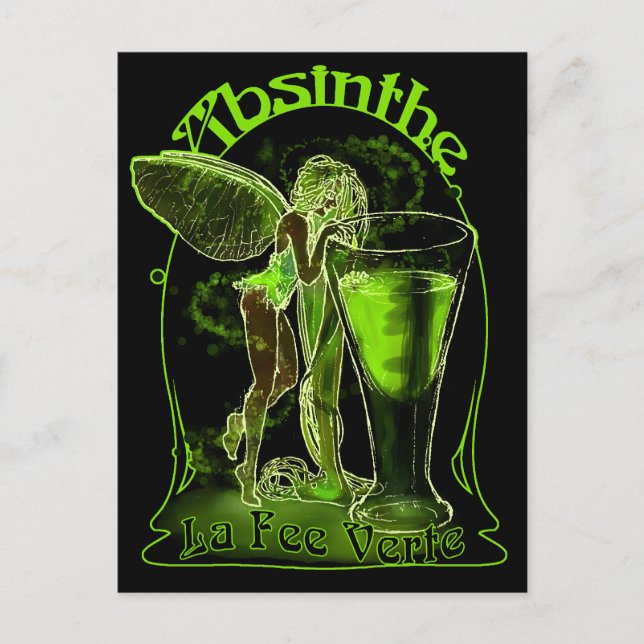 Cartão Postal Absinthe La Fee Verte Fairy Com Vidro (Frente)