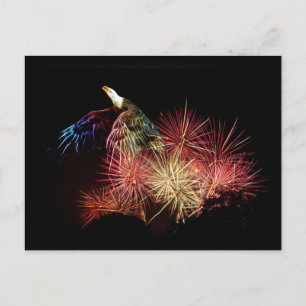 Cartão Postal Abstract bald eagle and fireworks