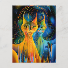 Cartão Postal Abstract Cat Portrait Amidst Galactic Wonders