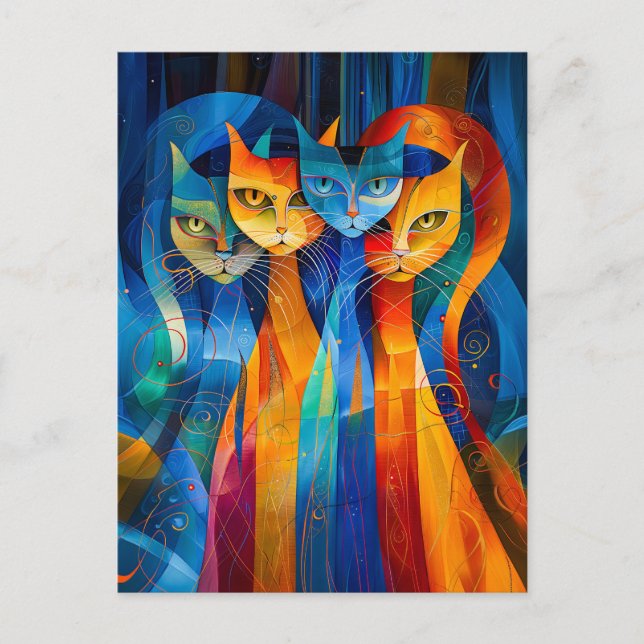 Cartão Postal Abstract Cat Portrait Amidst Galactic Wonders (Frente)
