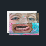 Cartão Postal abstract collage with a eyes and mouth<br><div class="desc">A colorful mixed media collage with a eyes and a mouth from a magazine from the year 1968.</div>