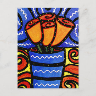 Cartão Postal Abstract Flowers In Vase Colorful Art Postcard