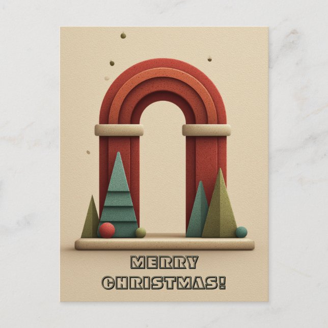 Cartão Postal Abstract Geometric Scene with Christmas Trees (Frente)