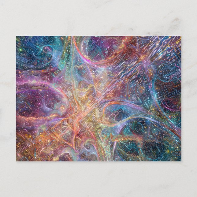 Cartão Postal Abstract Glowing Digital Neural Network and Cosmic (Frente)